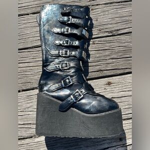 Black Platform Buckle Boots, RADICAL PUNK BOOT PATEN LEATHER, no brand    sz 7